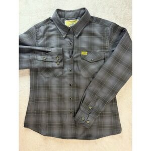 Dixxon Flannel Shirt Womens M The Raven Snap Long Sleeve Gray Yellow Plaid